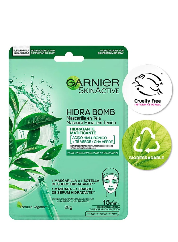 Garnier Mascarilla Hidratante Matificante Té Verde de 28 gr