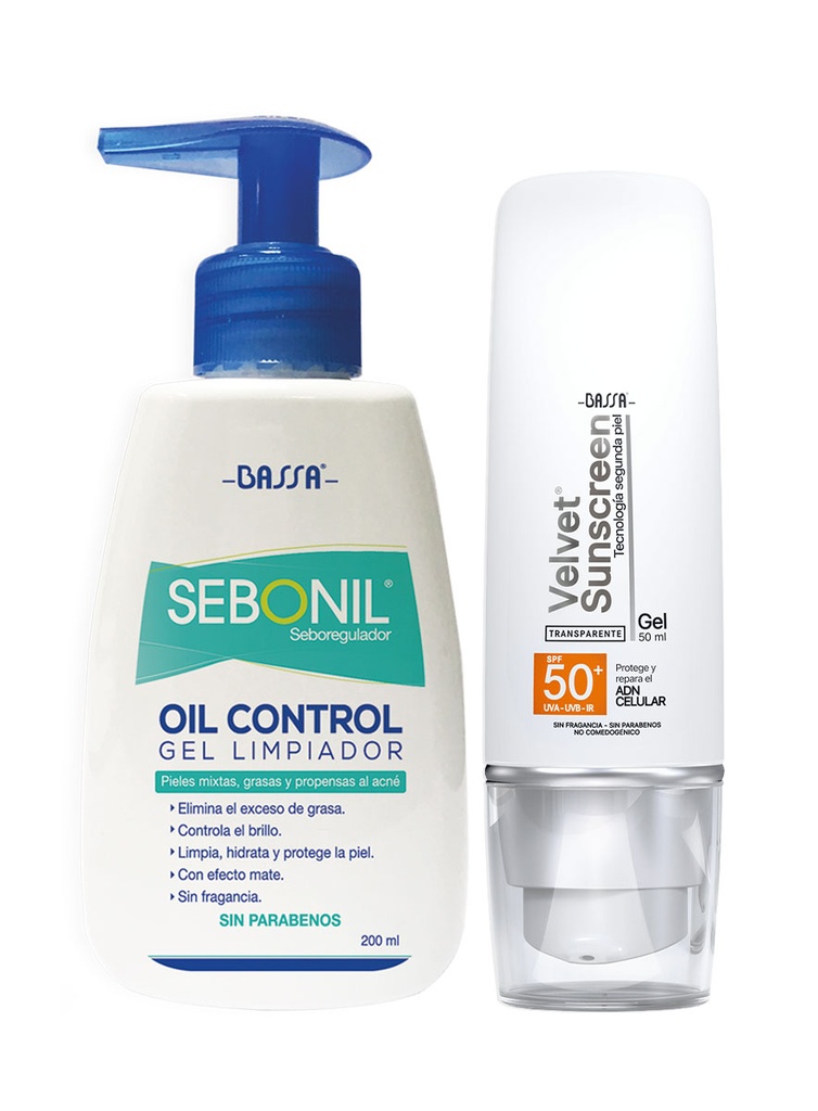 Pack Velvet Sunscreen Transparente + Sebonil Oil Control de 200 ml