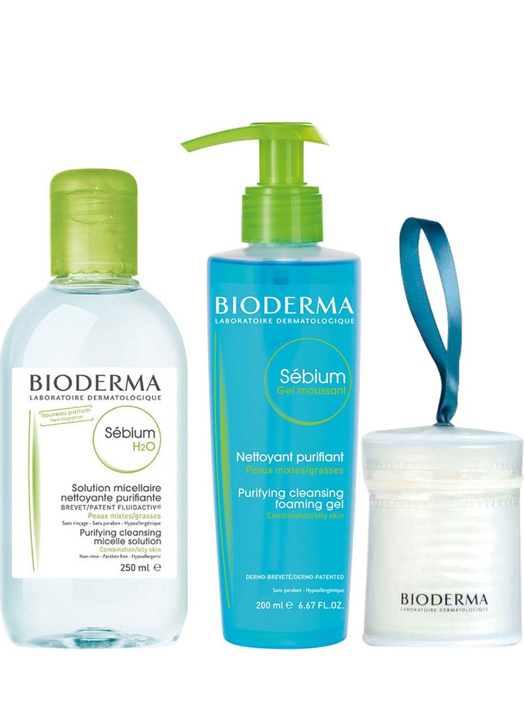 Pack Bioderma Doble Limpieza Sebium Piel Mixta a Grasa + Cotonera GRATIS